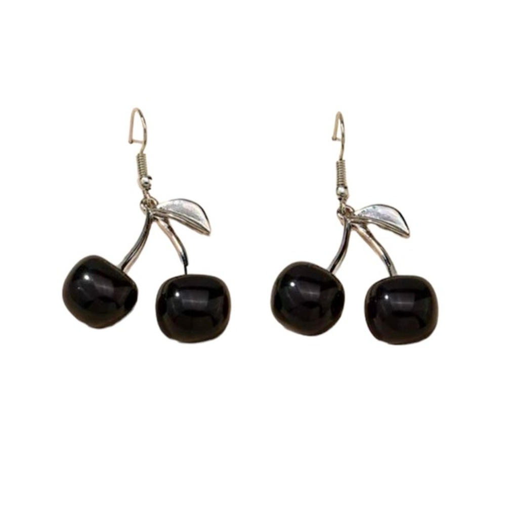 Gothic Halloween Kawaii Dark Alchemy Black Cherry Dangle Drop Earrings
